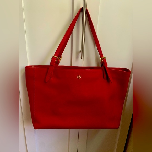 Tory Burch York Buckle Tote Red Saffiano Leather